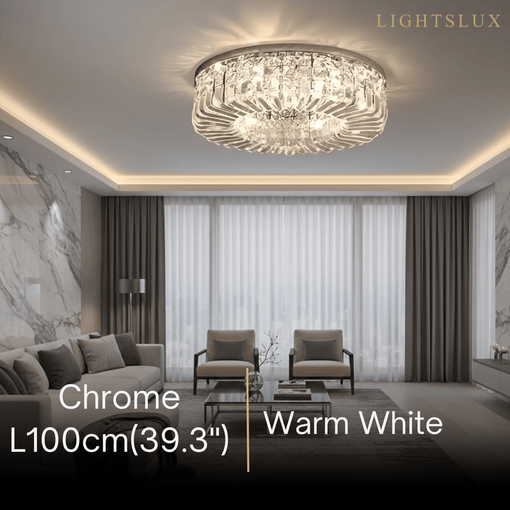 Royal Round LED -katto­valaisin – kromi/kulta viimeistely olohuoneeseen/makuuhuoneeseen - Flindria