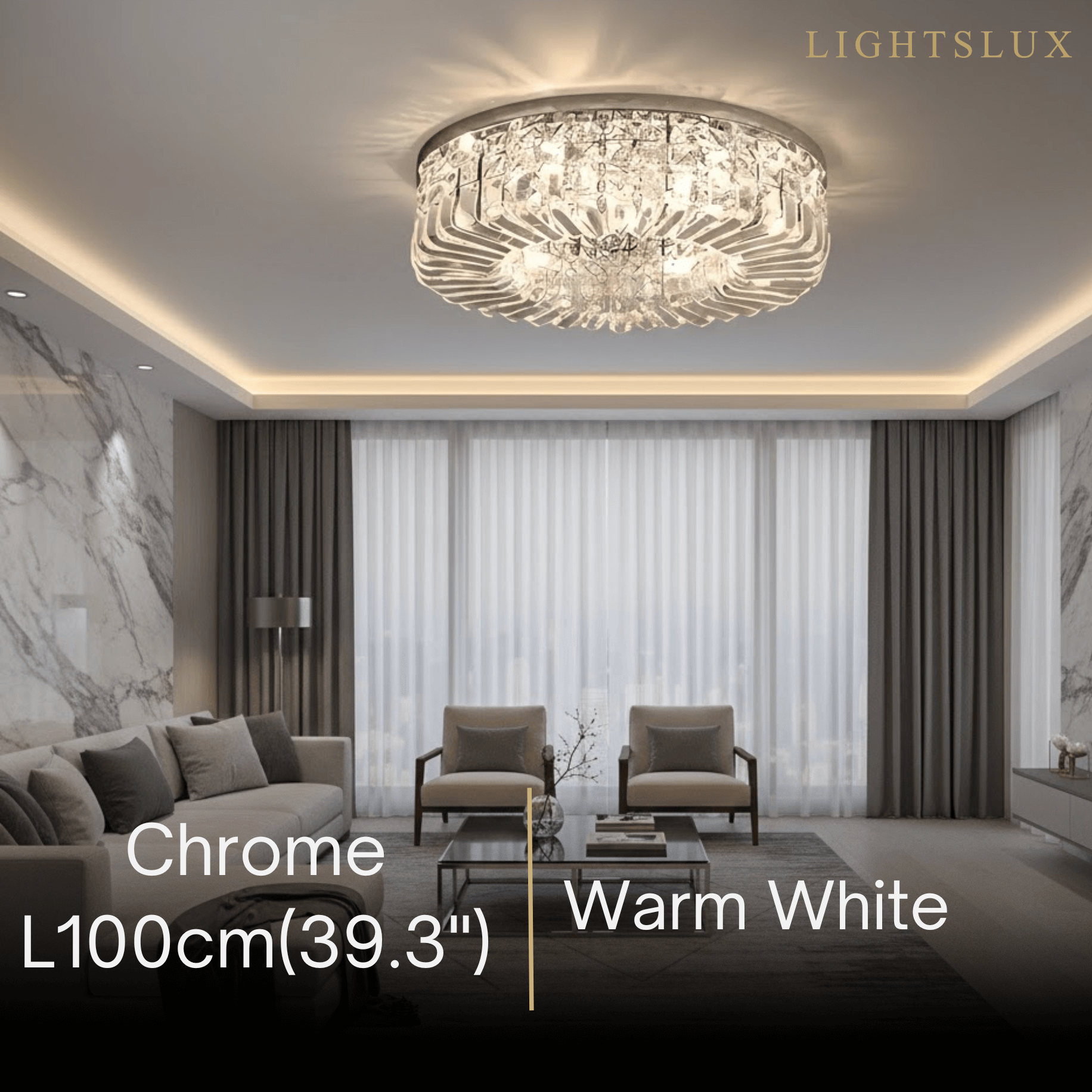 Royal Round LED -katto­valaisin – kromi/kulta viimeistely olohuoneeseen/makuuhuoneeseen - Flindria