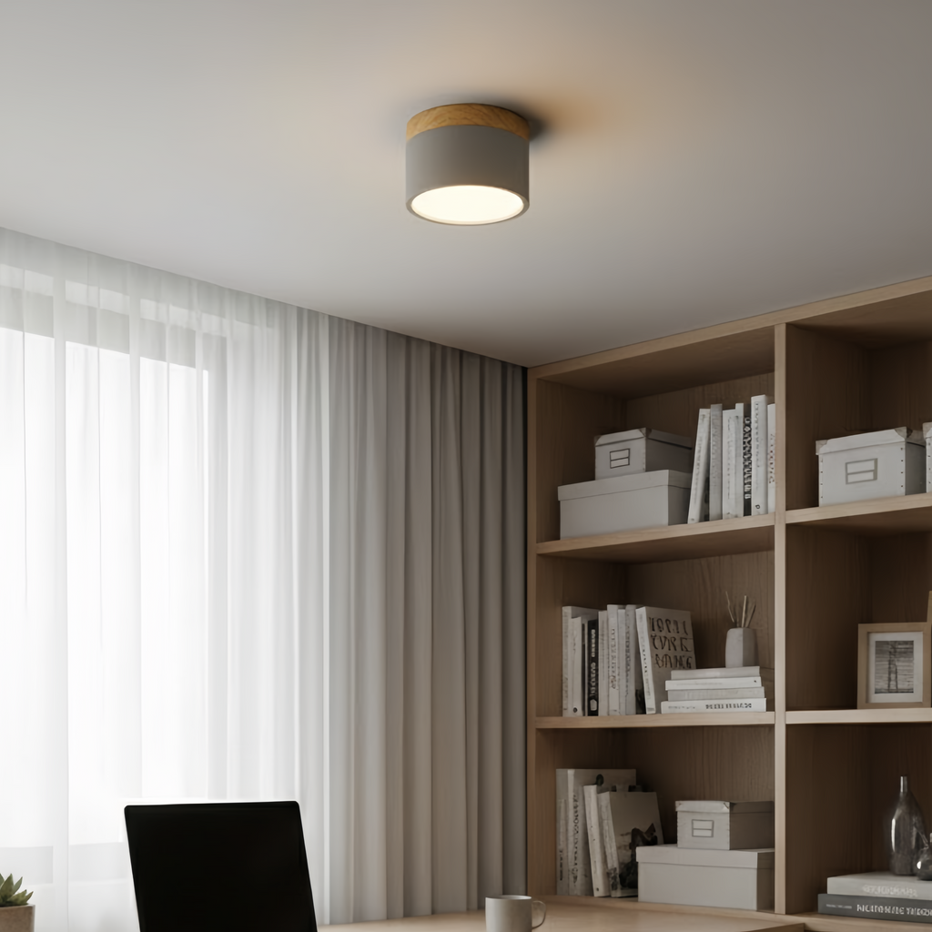 Severské LED stropní svítidlo válec – kov/dřevo do chodby - Flindria