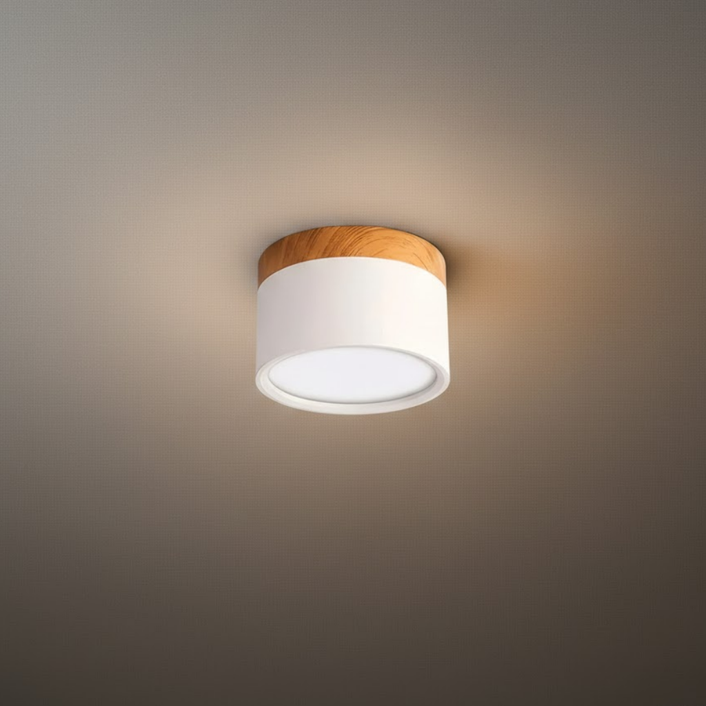 Severské LED stropní svítidlo válec – kov/dřevo do chodby - Flindria