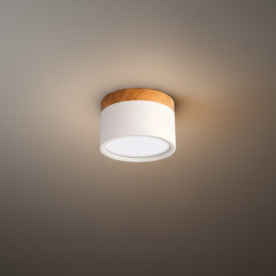 Severské LED stropní svítidlo válec – kov/dřevo do chodby - Flindria