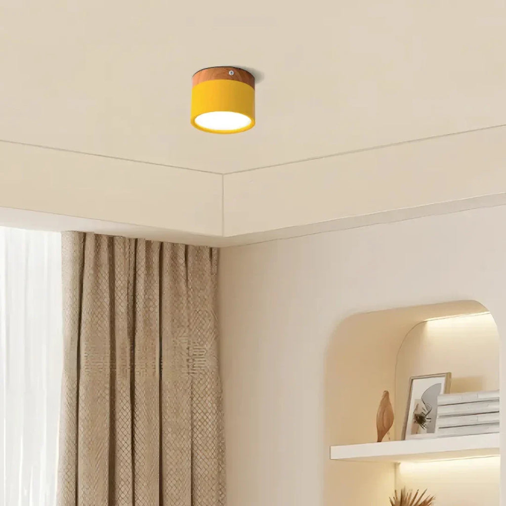 Severské LED stropní svítidlo válec – kov/dřevo do chodby - Flindria