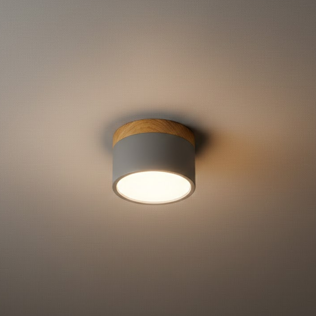 Severské LED stropní svítidlo válec – kov/dřevo do chodby - Flindria