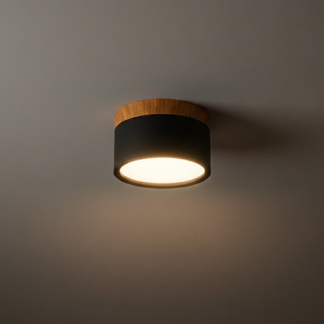 Severské LED stropní svítidlo válec – kov/dřevo do chodby - Flindria