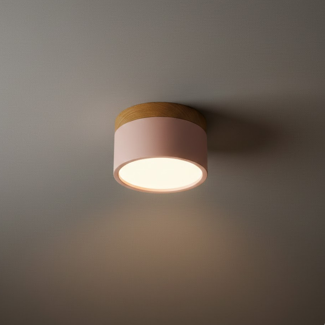 Severské LED stropní svítidlo válec – kov/dřevo do chodby - Flindria
