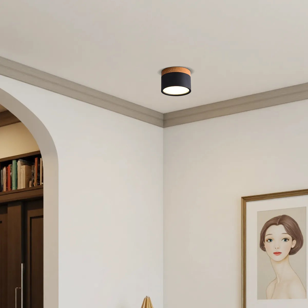 Severské LED stropní svítidlo válec – kov/dřevo do chodby - Flindria