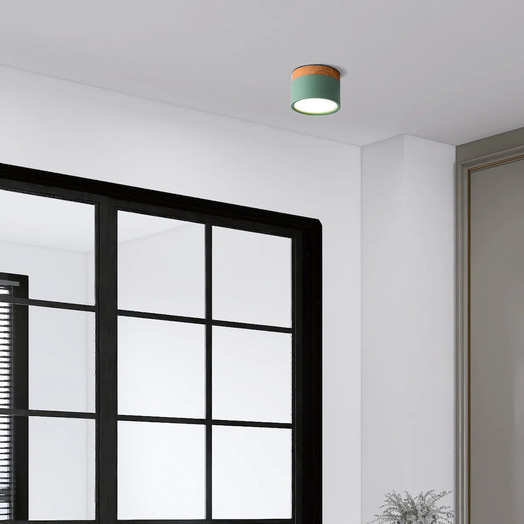 Severské LED stropní svítidlo válec – kov/dřevo do chodby - Flindria