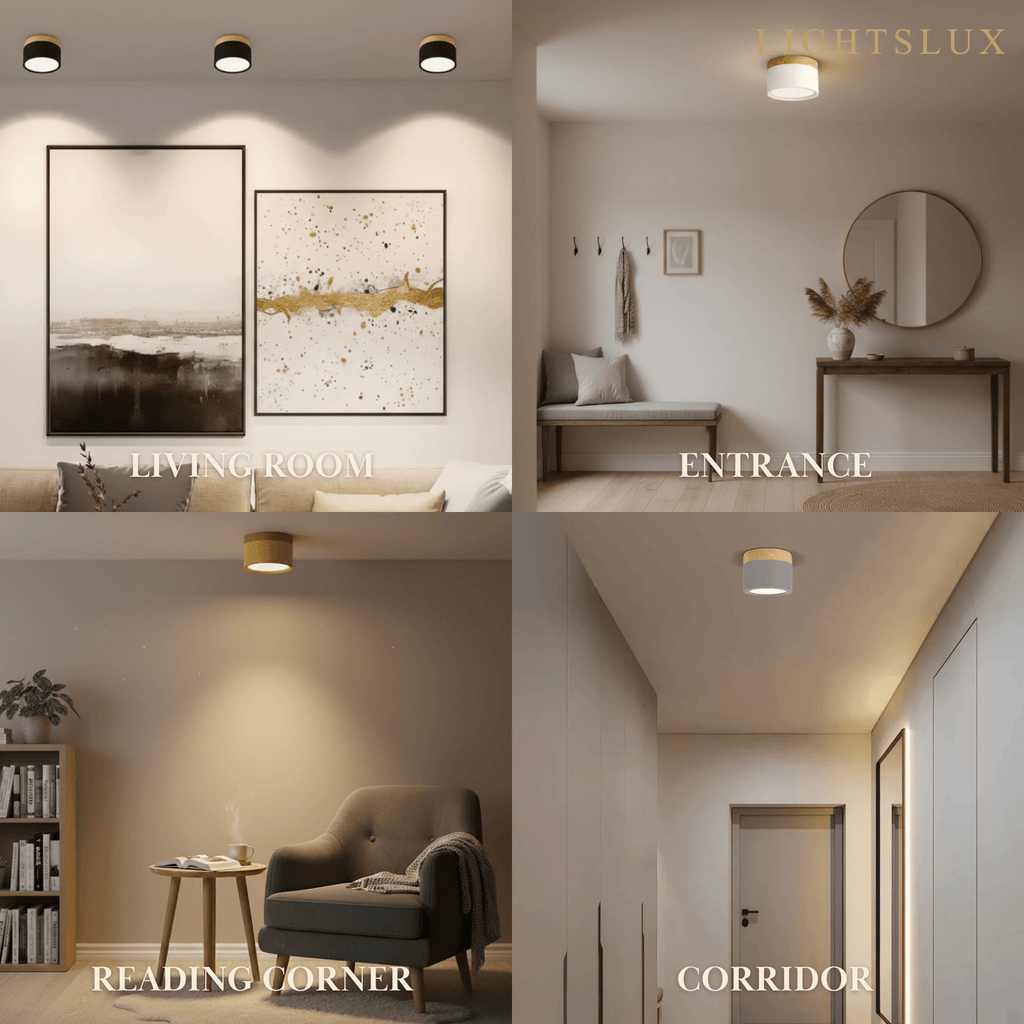 Severské LED stropní svítidlo válec – kov/dřevo do chodby - Flindria
