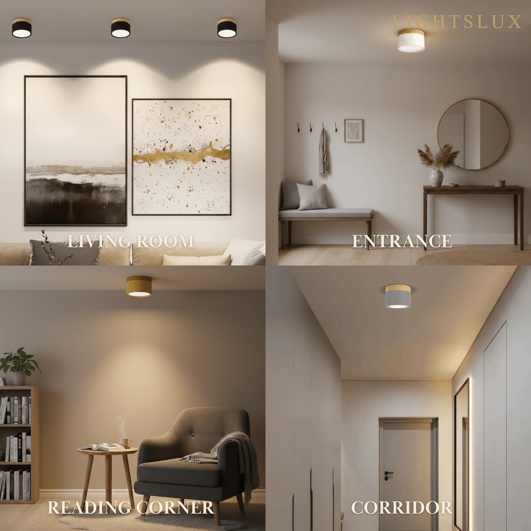Severské LED stropní svítidlo válec – kov/dřevo do chodby - Flindria