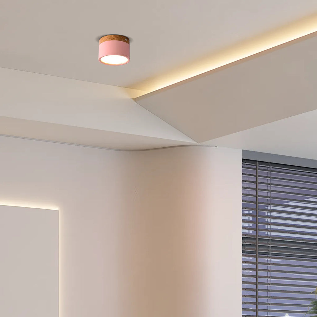 Severské LED stropní svítidlo válec – kov/dřevo do chodby - Flindria