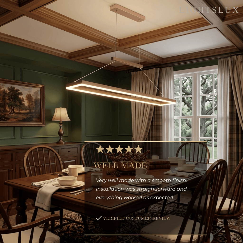 Luxe rechthoekige hanglamp — goud/koffie metaal dimbare LED voor eetkamer - Flindria
