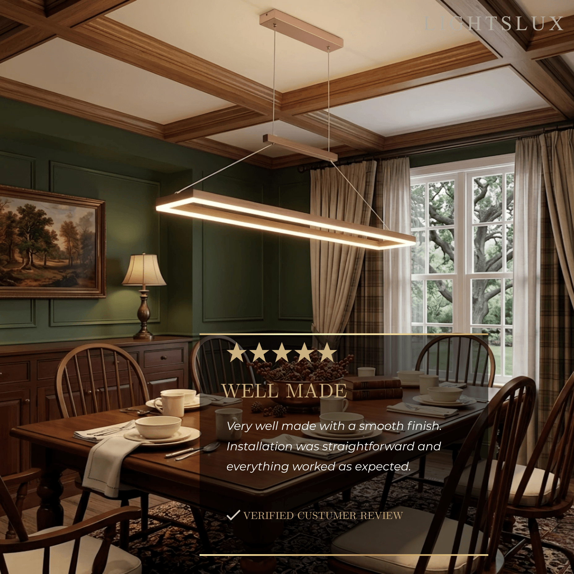 Luxe rechthoekige hanglamp — goud/koffie metaal dimbare LED voor eetkamer - Flindria