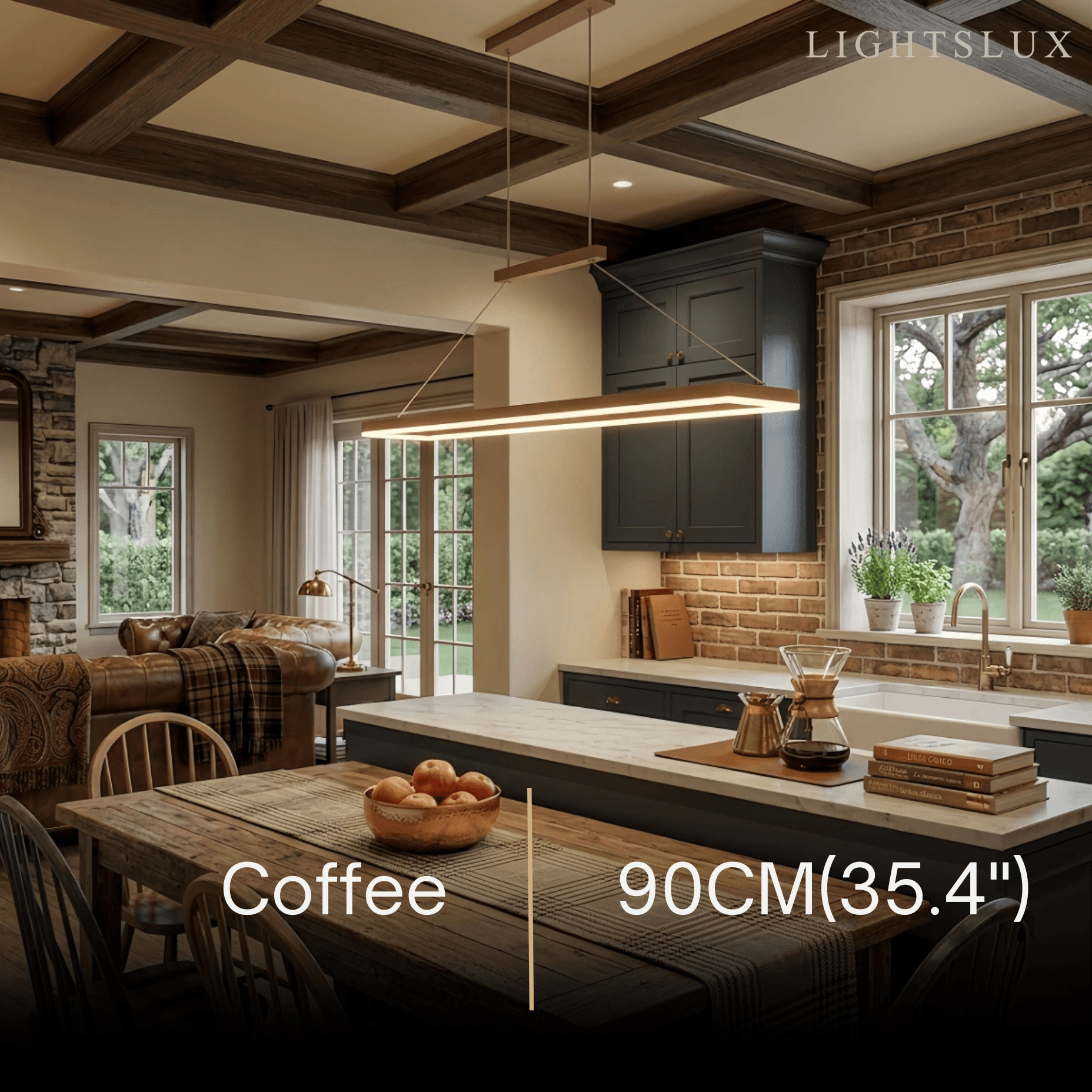 Luxe rechthoekige hanglamp — goud/koffie metaal dimbare LED voor eetkamer - Flindria