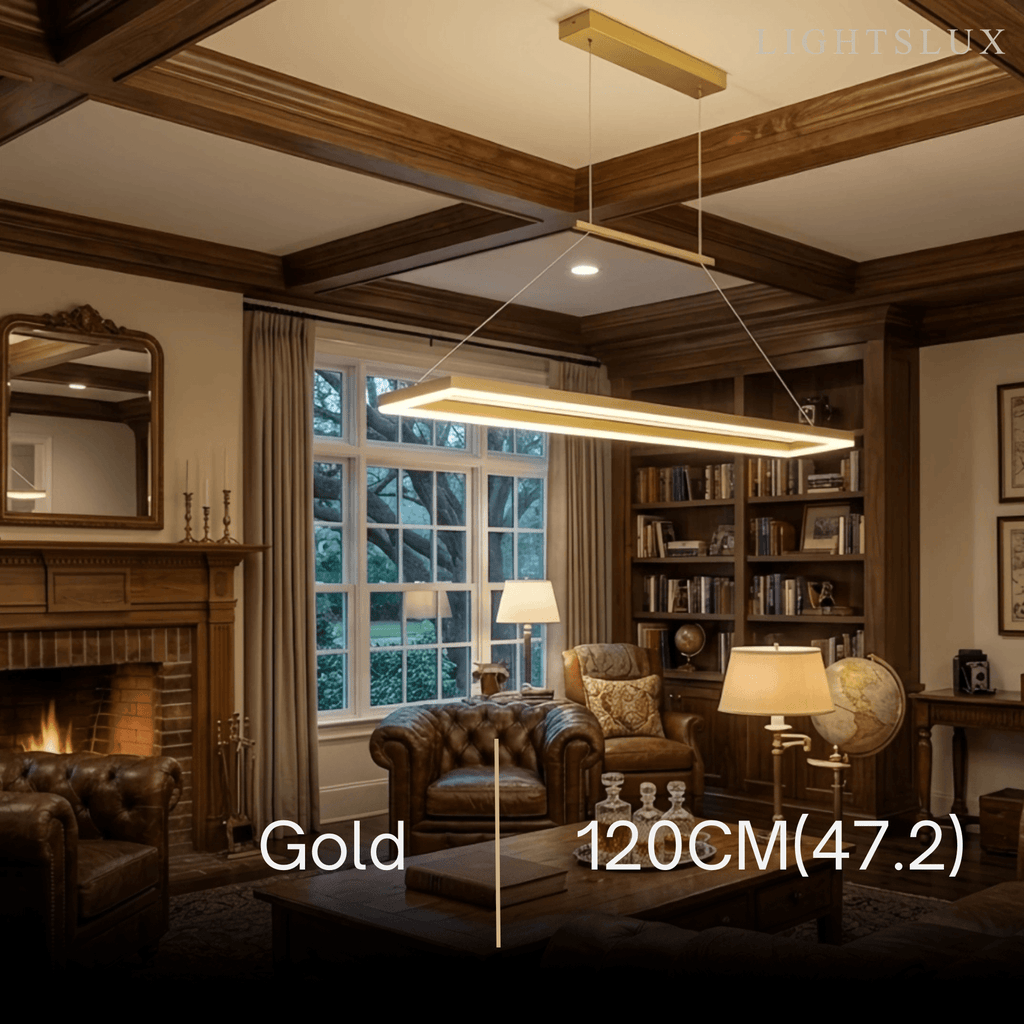 Luxe rechthoekige hanglamp — goud/koffie metaal dimbare LED voor eetkamer - Flindria