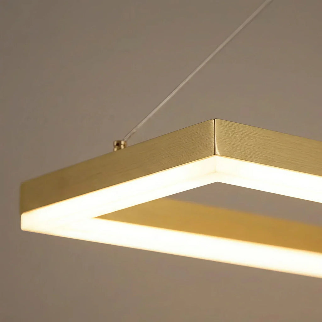 Luxe rechthoekige hanglamp — goud/koffie metaal dimbare LED voor eetkamer - Flindria