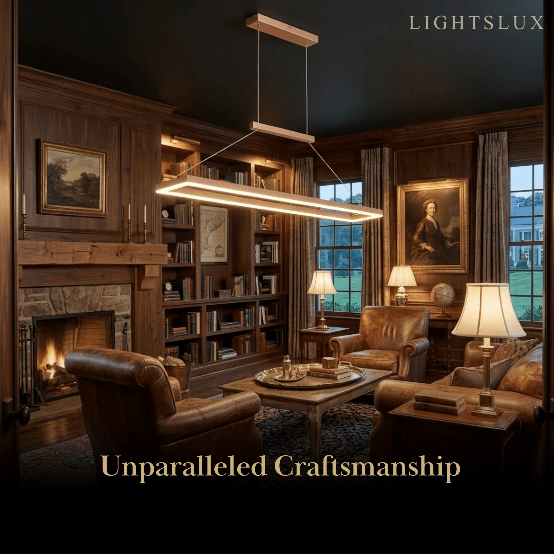 Luxe rechthoekige hanglamp — goud/koffie metaal dimbare LED voor eetkamer - Flindria