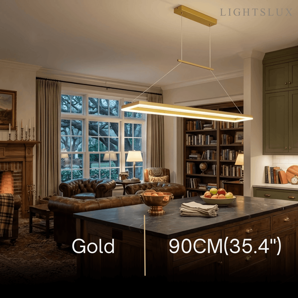 Luxe rechthoekige hanglamp — goud/koffie metaal dimbare LED voor eetkamer - Flindria