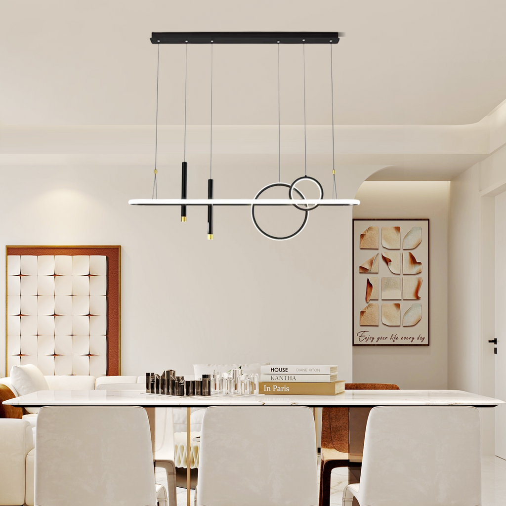Modern Geometric Pendant Light — Black/Gold Metal & Acrylic Dining Room - Flindria