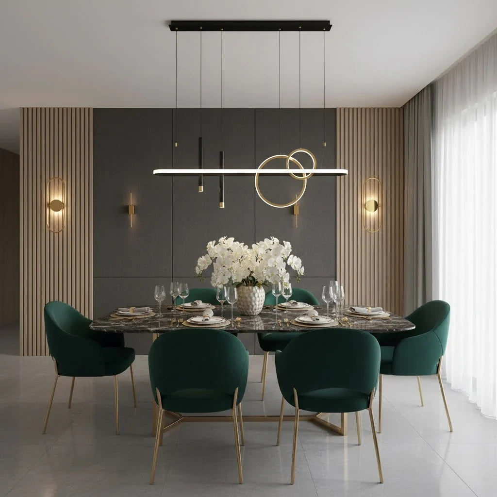 Modern Geometric Pendant Light — Black/Gold Metal & Acrylic Dining Room - Flindria