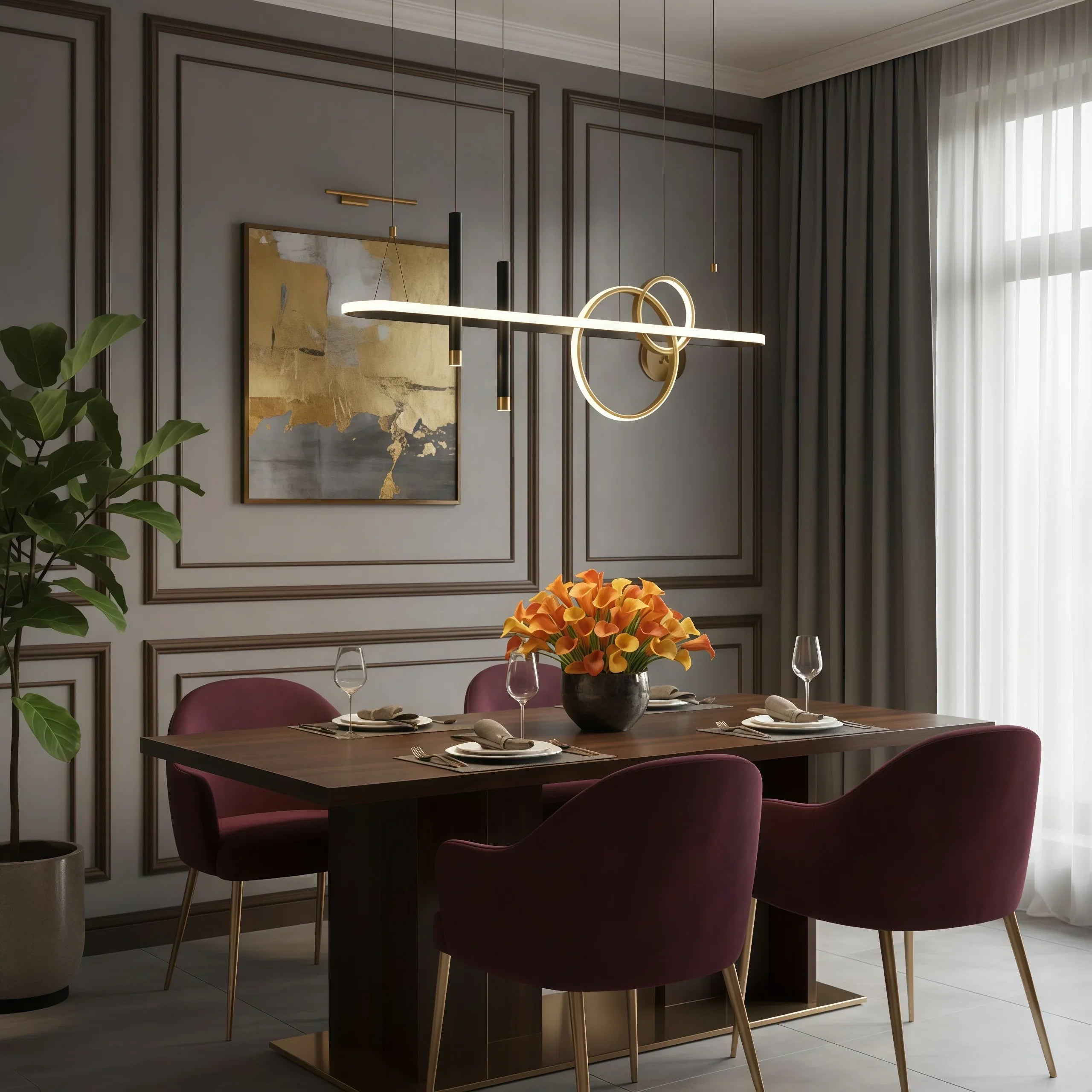 Modern Geometric Pendant Light — Black/Gold Metal & Acrylic Dining Room - Flindria