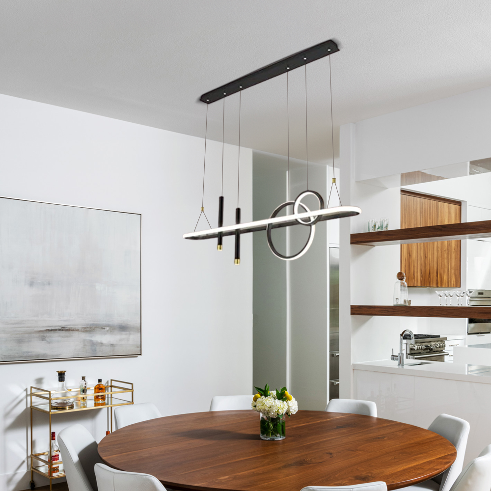 Modern Geometric Pendant Light — Black/Gold Metal & Acrylic Dining Room - Flindria