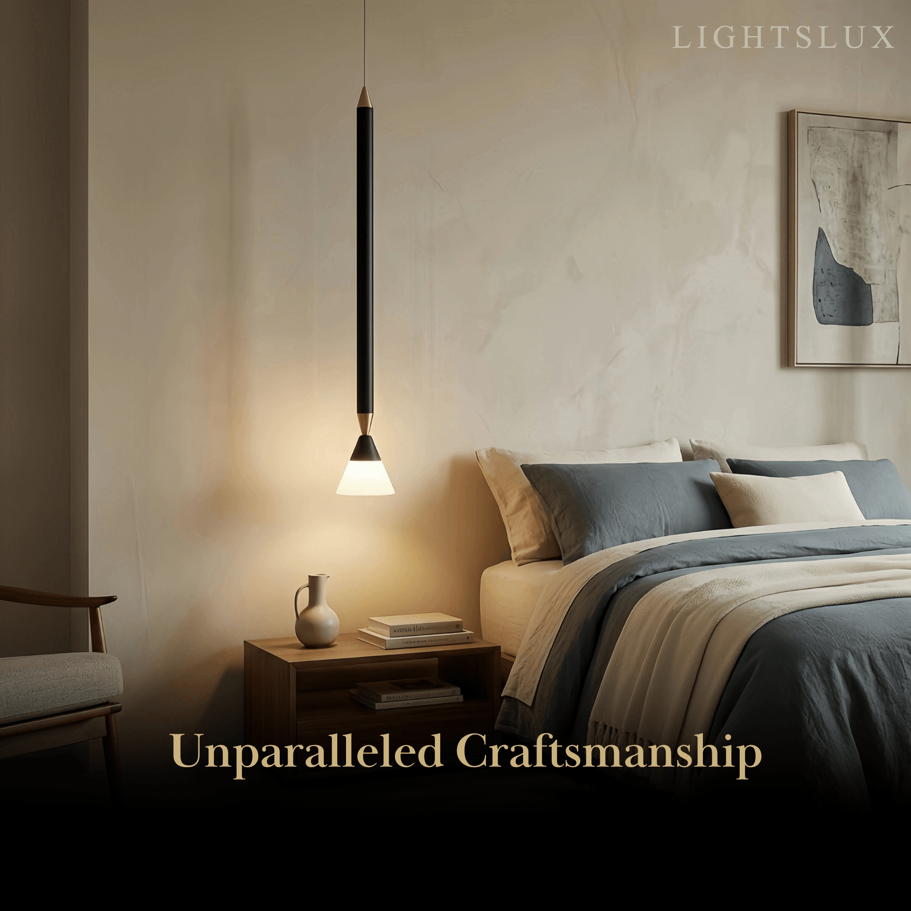 Modern Metal Pendant Light - Linear Black/Gold Bedroom - Flindria
