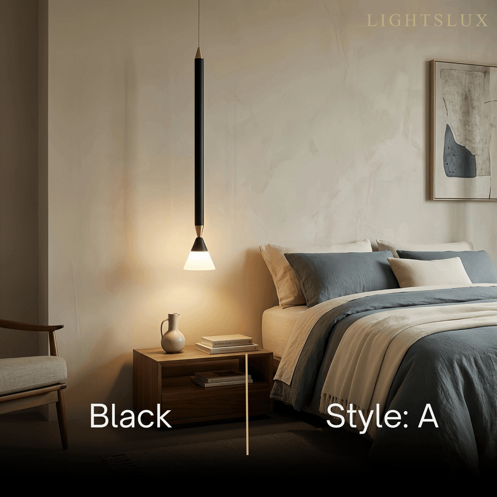 Modern Metal Pendant Light - Linear Black/Gold Bedroom - Flindria