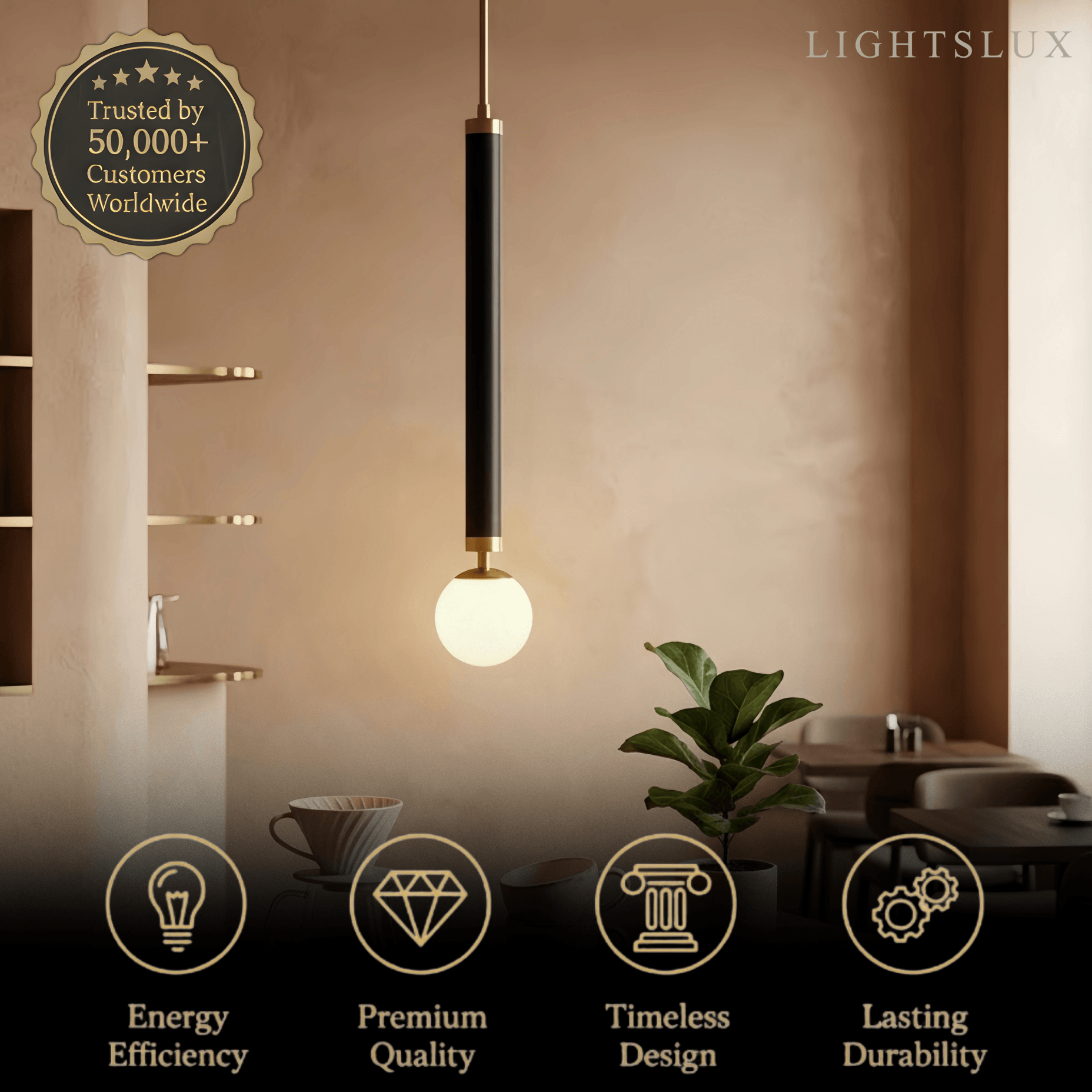 Modern Metal Pendant Light - Linear Black/Gold Bedroom - Flindria