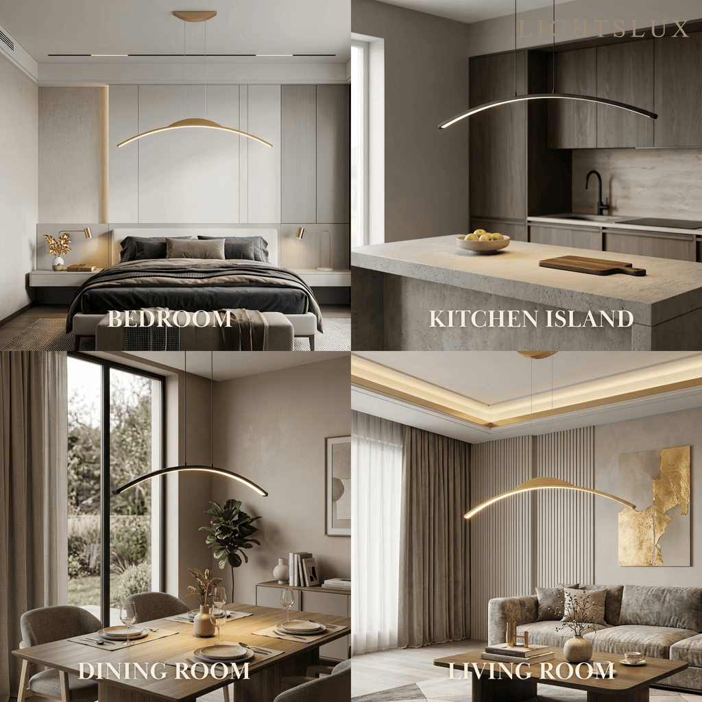 Modern Linear Pendant Light - Black/Gold Metal Remote Control Dining Room - Flindria