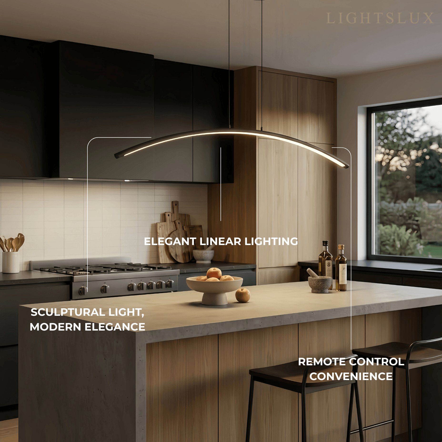 Modern Linear Pendant Light - Black/Gold Metal Remote Control Dining Room - Flindria