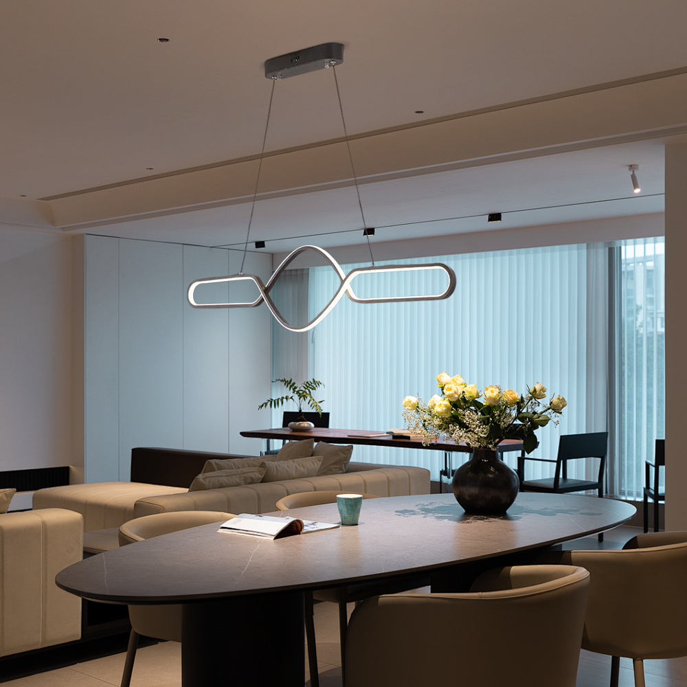 Minimalist Dimmable Pendant Light — Black Metal & Silica Gel Cross Linear Dining Room - Flindria