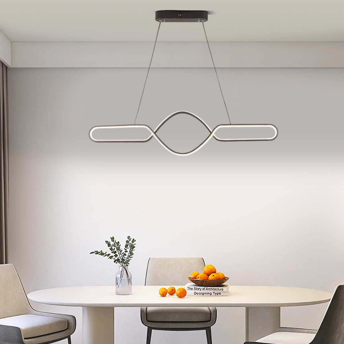 Minimalist Dimmable Pendant Light — Black Metal & Silica Gel Cross Linear Dining Room - Flindria