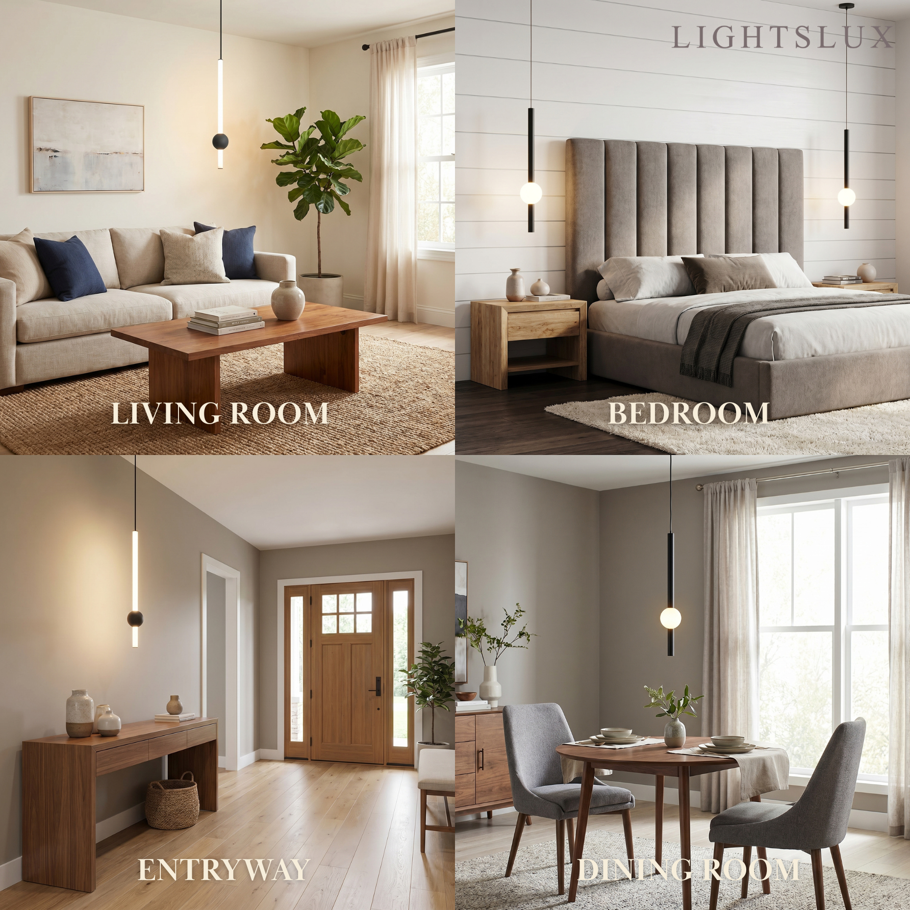 Modern Linear Globe Pendant Light - White/Black Metal for Bedroom/Living Room - Flindria