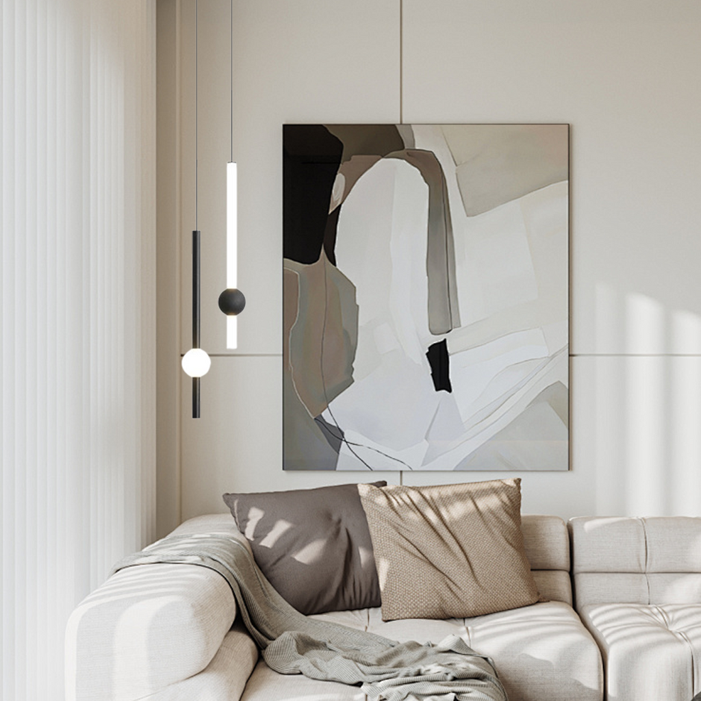 Modern Linear Globe Pendant Light - White/Black Metal for Bedroom/Living Room - Flindria