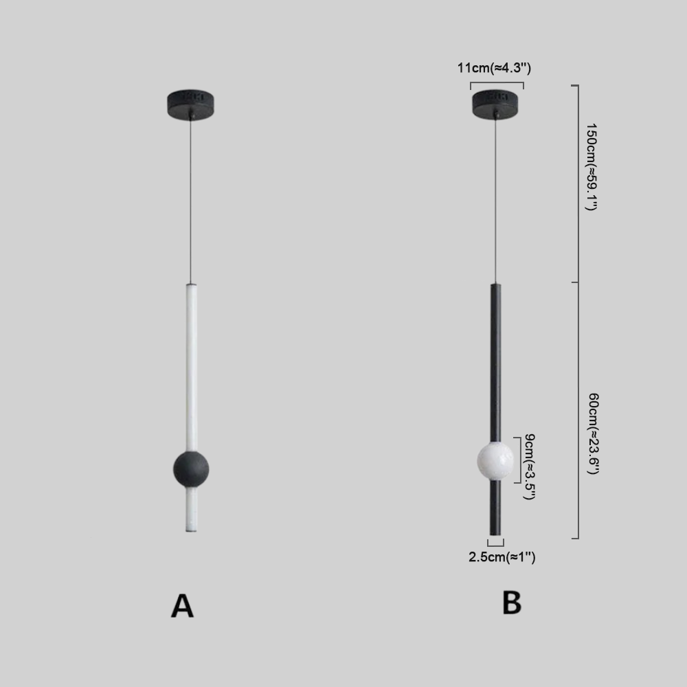 Modern Linear Globe Pendant Light - White/Black Metal for Bedroom/Living Room - Flindria