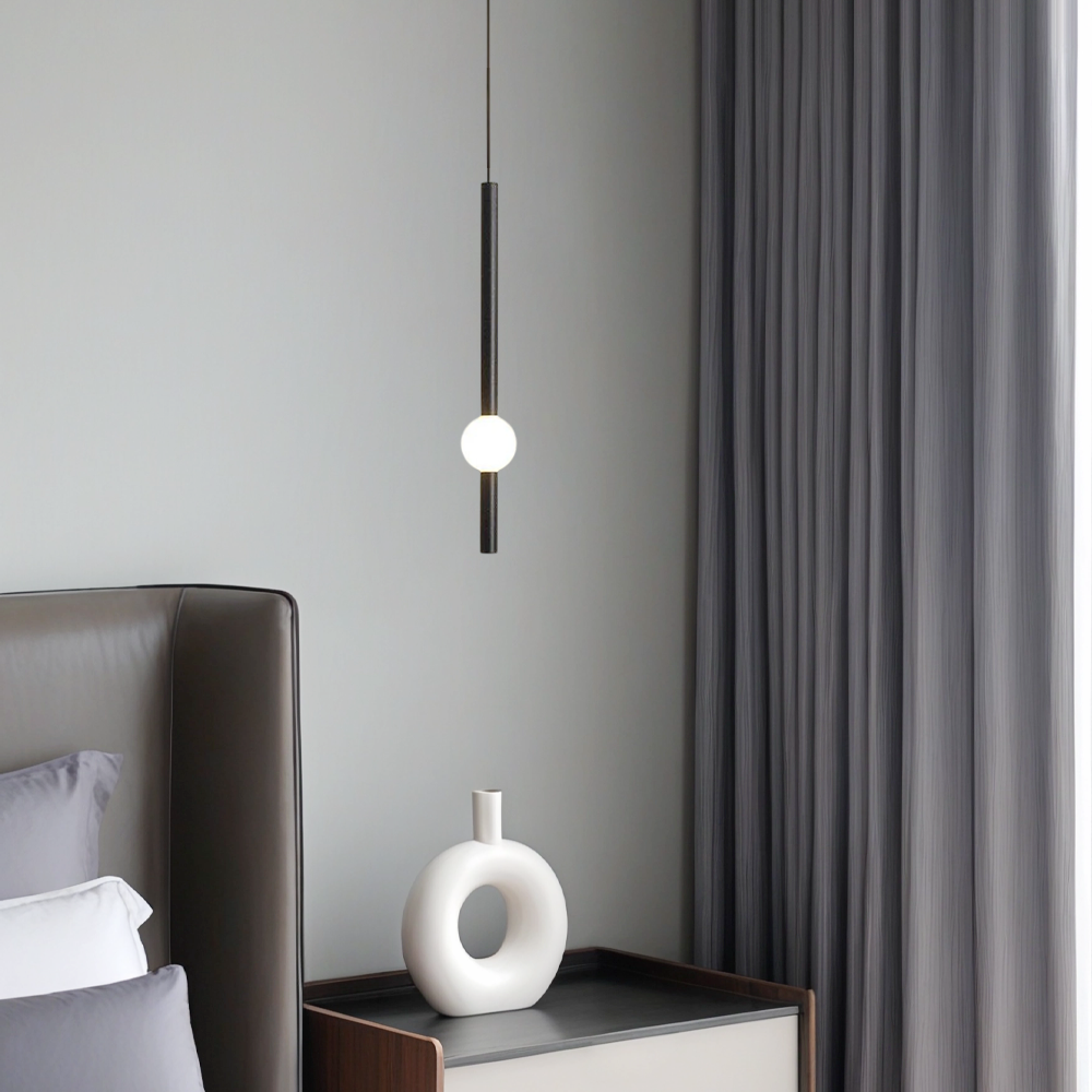 Modern Linear Globe Pendant Light - White/Black Metal for Bedroom/Living Room - Flindria