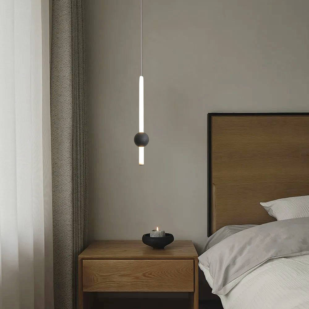 Modern Linear Globe Pendant Light - White/Black Metal for Bedroom/Living Room - Flindria