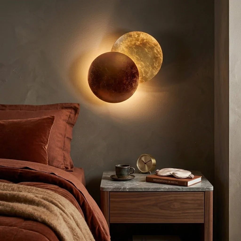 Applique murale LED lune nordique – Métal or/cuivre rouge pour chambre - Flindria