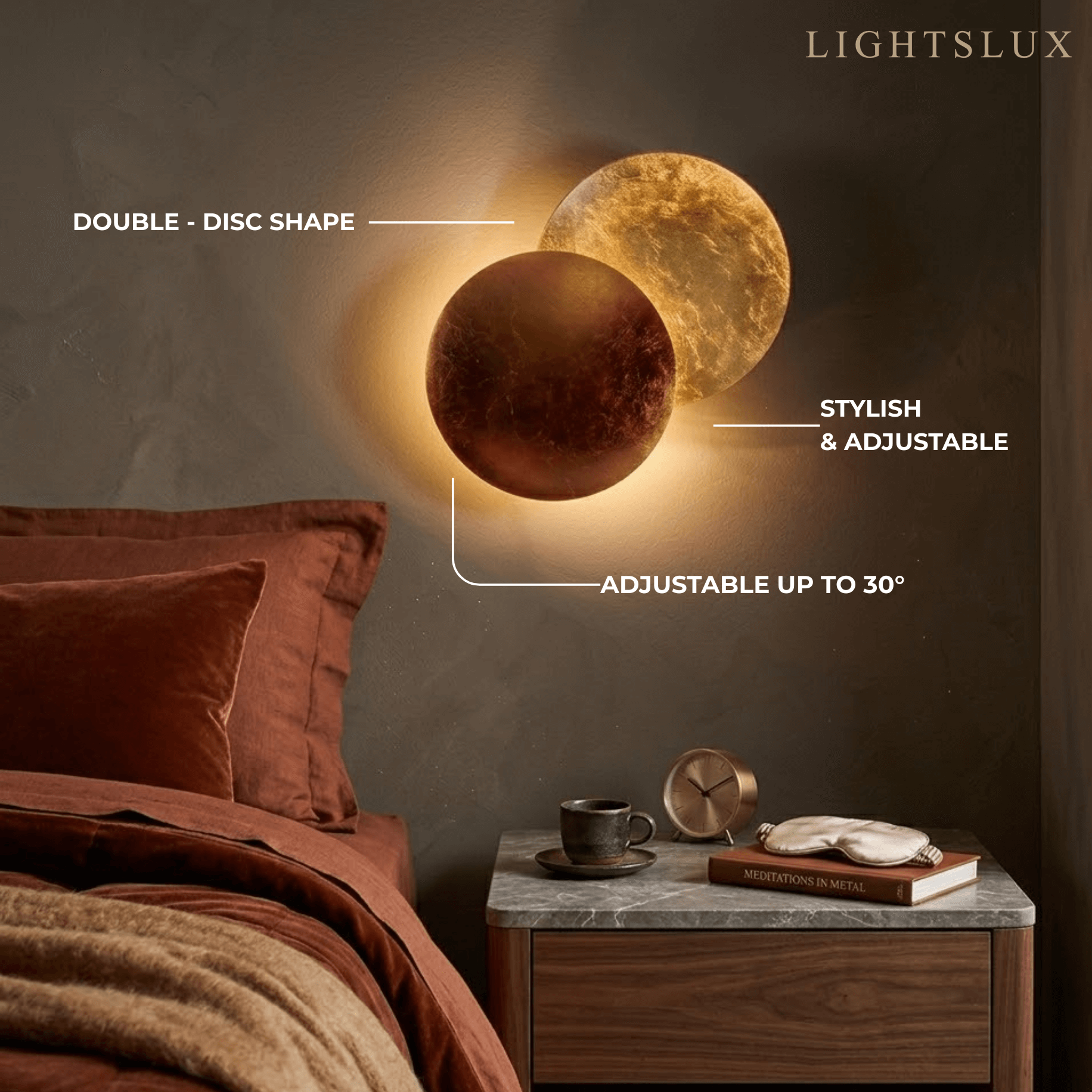 Applique murale LED lune nordique – Métal or/cuivre rouge pour chambre - Flindria