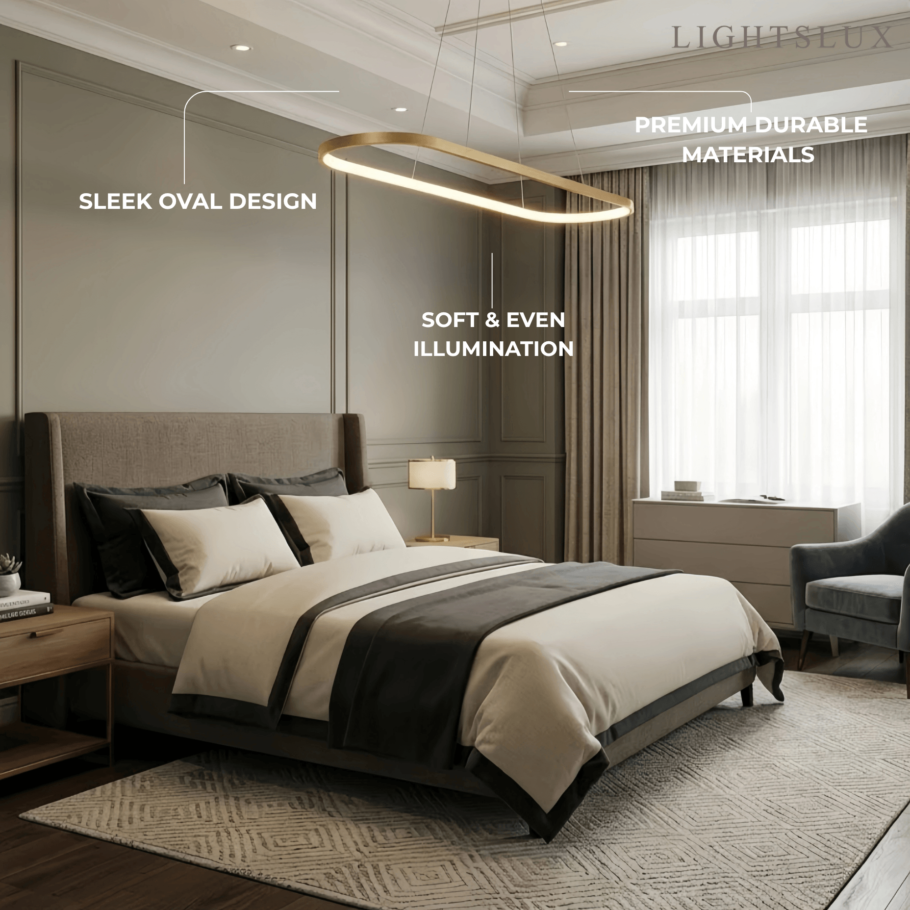Modern Oval Pendant Light - White/Black/Gold Metal for Dining Room - Flindria