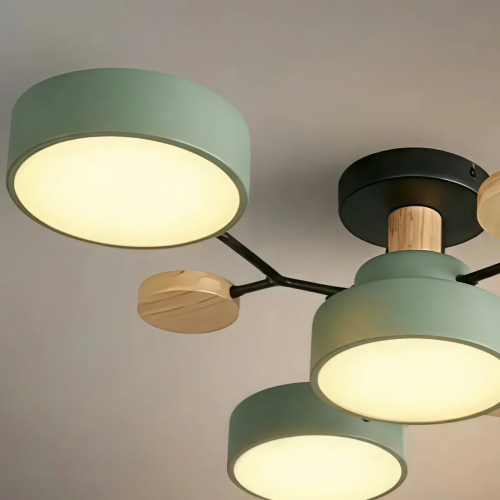 Modern Round Metal Ceiling Light - Multi-Head in Gray/Green/White for Living Room - Flindria