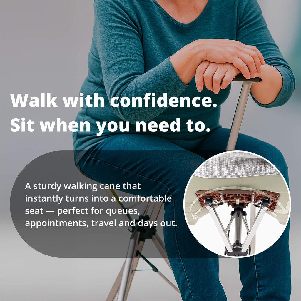 Collapsible Walking Cane Chair — Compact Foldable Seat