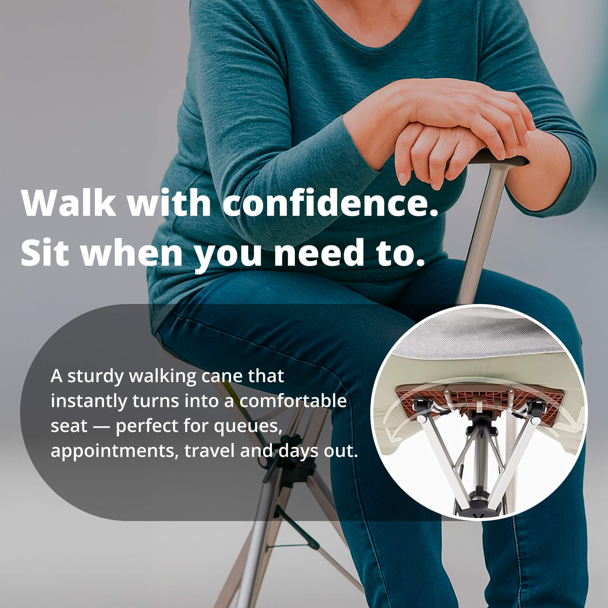 Collapsible Walking Cane Chair — Compact Foldable Seat
