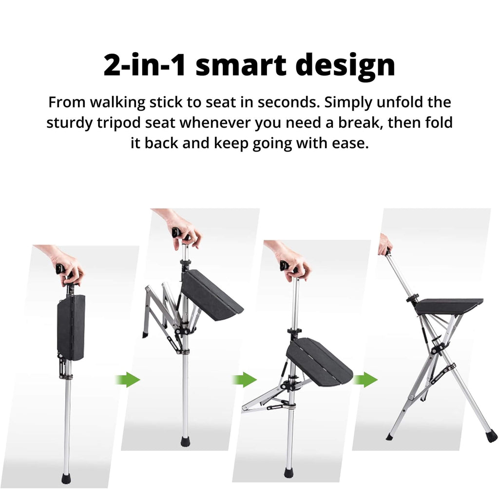 Collapsible Walking Cane Chair — Compact Foldable Seat