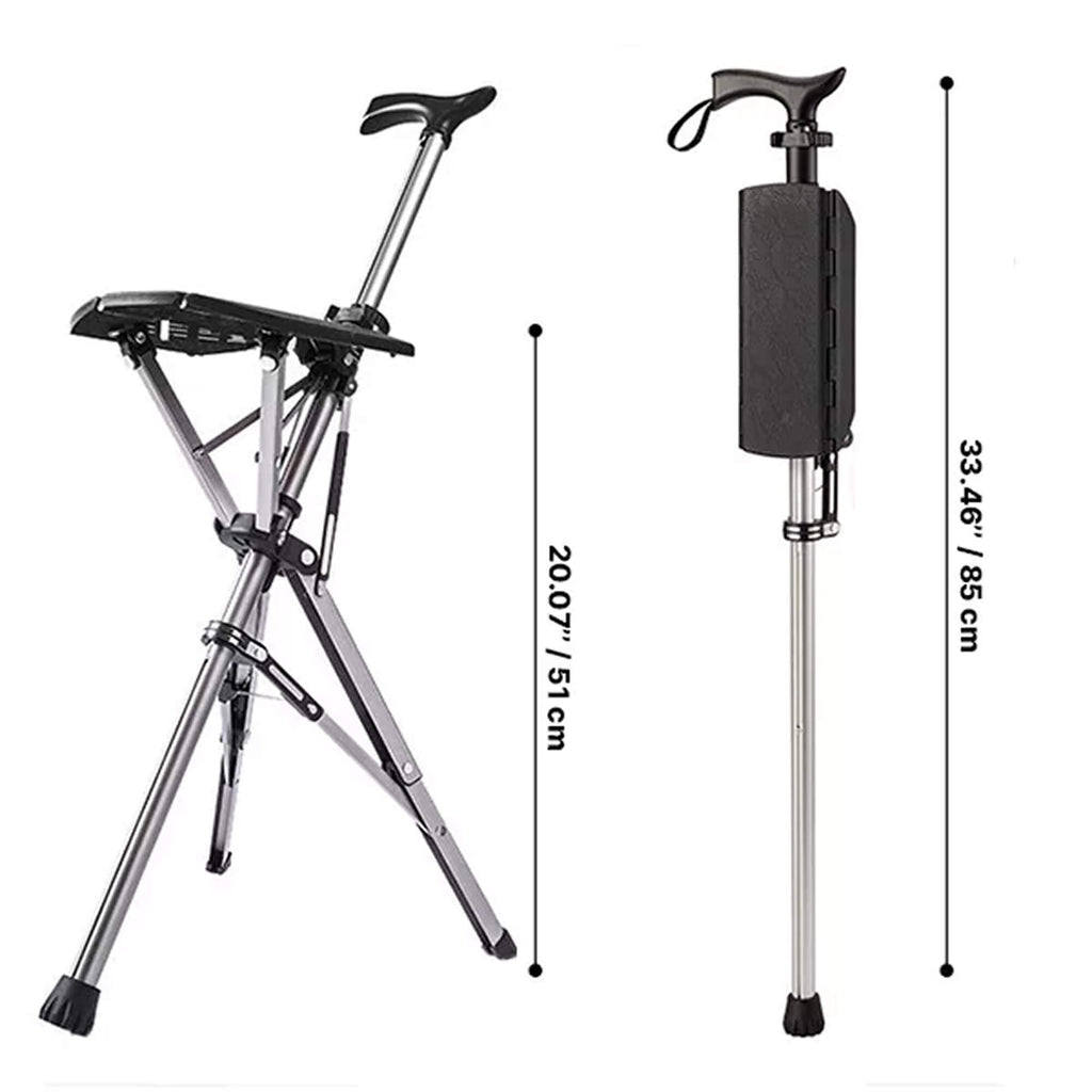 Collapsible Walking Cane Chair — Compact Foldable Seat