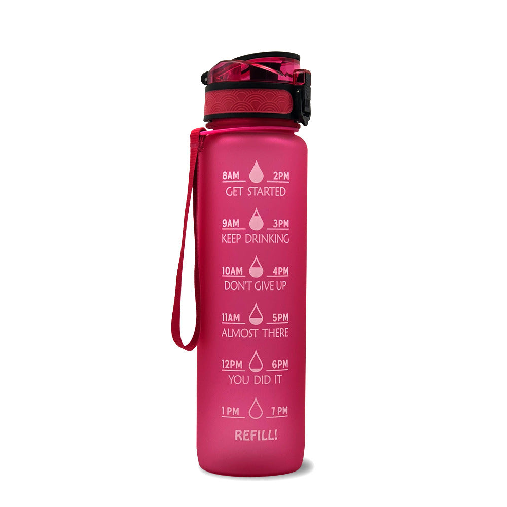 Hydrahero-waterfles van 1L met tijdsaanduidingen en rietje
