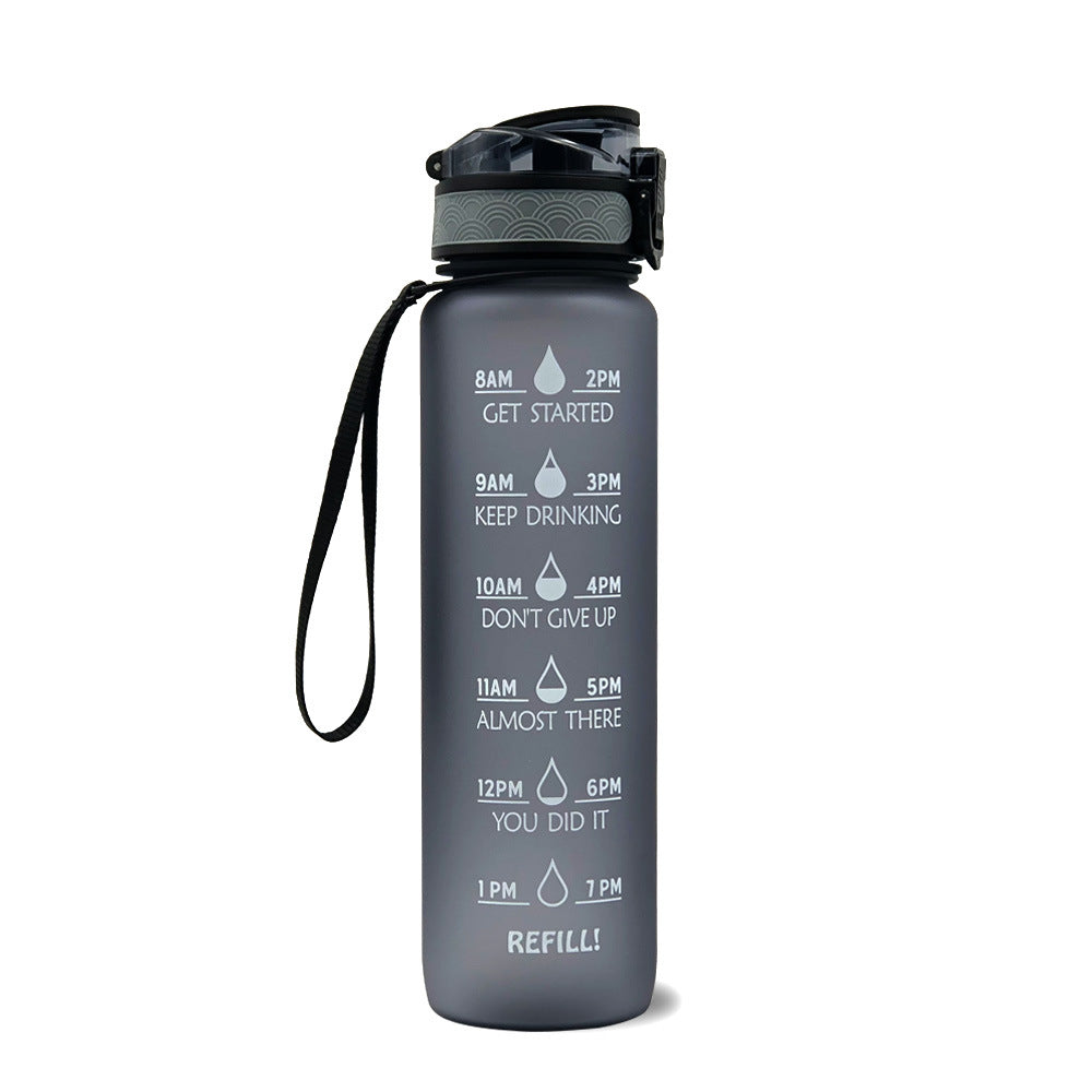 Hydrahero-waterfles van 1L met tijdsaanduidingen en rietje