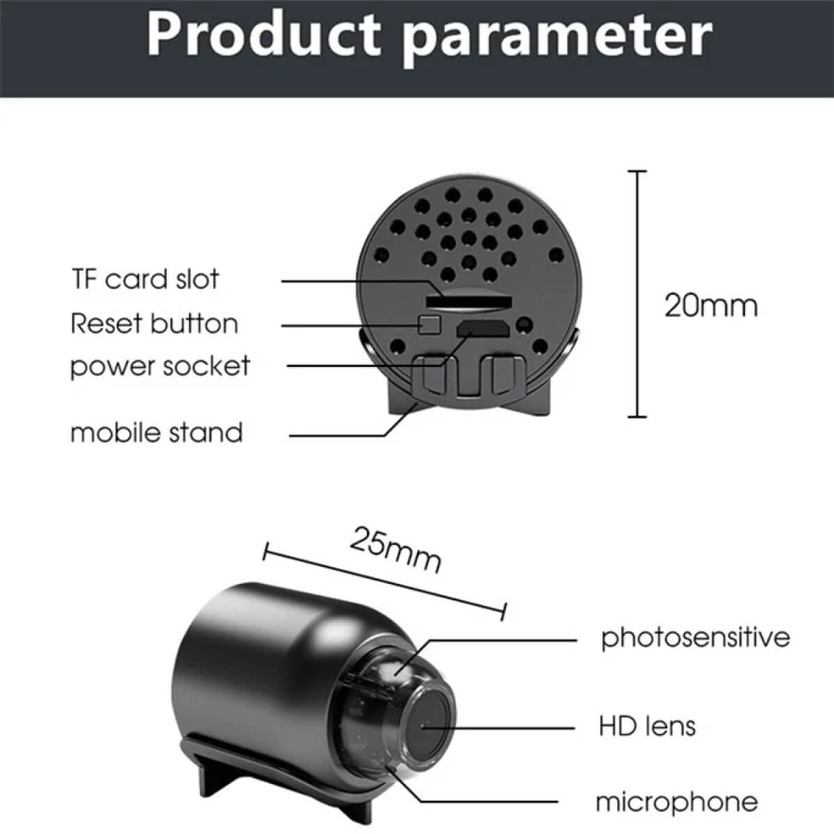 NovaGuard 1080P mini WiFi bezpečnostní kamera — vodotěsné pouzdro, noční vidění v rozsahu 160 stupňů