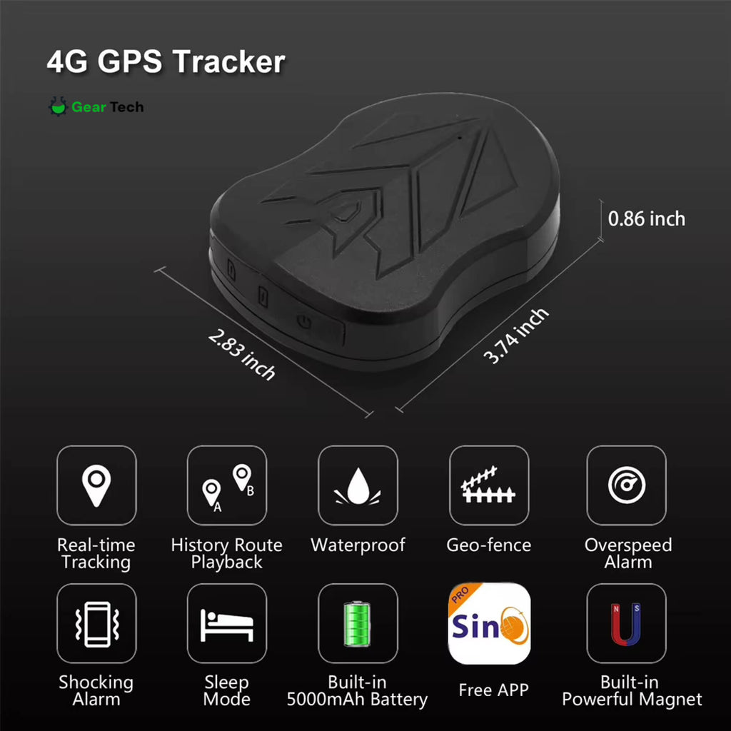 Rastreador GPS impermeable para vehículos — Seguimiento en tiempo real, activación por voz, batería de 5000 mAh