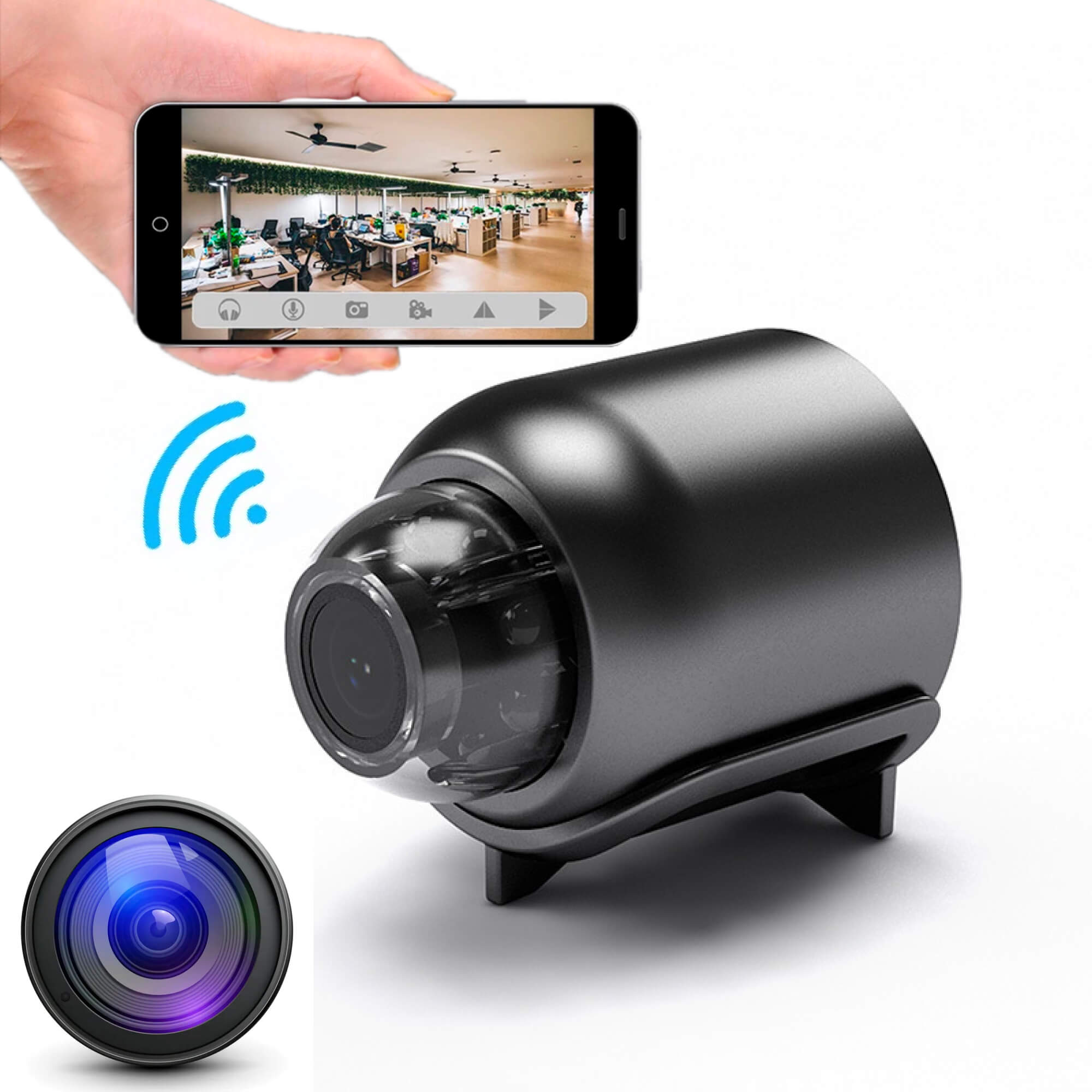 1080P HD mini bezpečnostní kamera — IP WiFi bezdrátová, širokoúhlý záběr 160°, noční vidění, vodotěsná